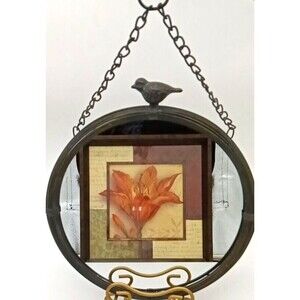 Park Hill Collection Hanging Black 12" Bird Round Metal Mirror With Chain
